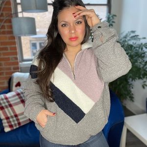 SALE 🚨Color Block Fleece Boucle Pull Over
